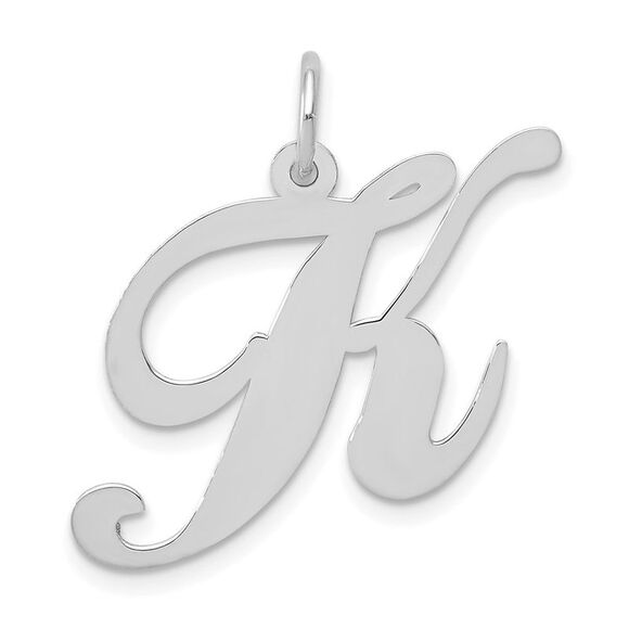 Kazi Luxury 14k White Gold Large Fancy Script Letter K Initial Charm